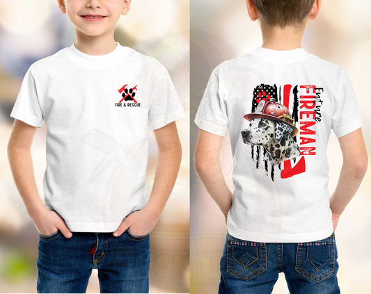 Future Fireman - Front and Back Shirt, Dalmatian fire Dog
