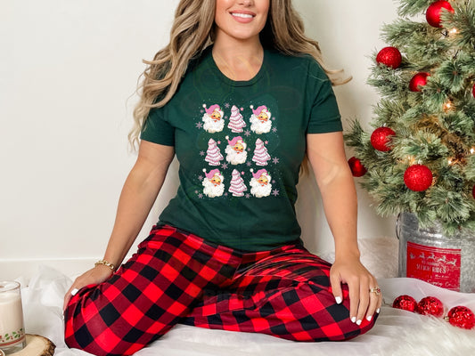 Pink Christmas Trees & Santa_Faux Sequins_Shirt