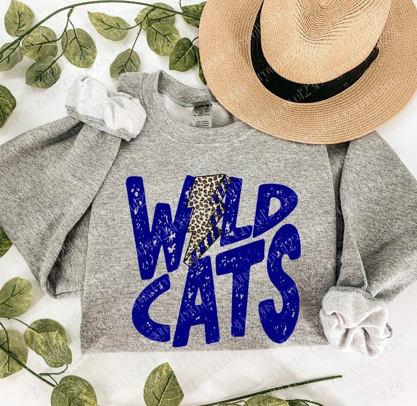 Wild Cats Blue Ink Leopard Print Lightning Bolt Tee
