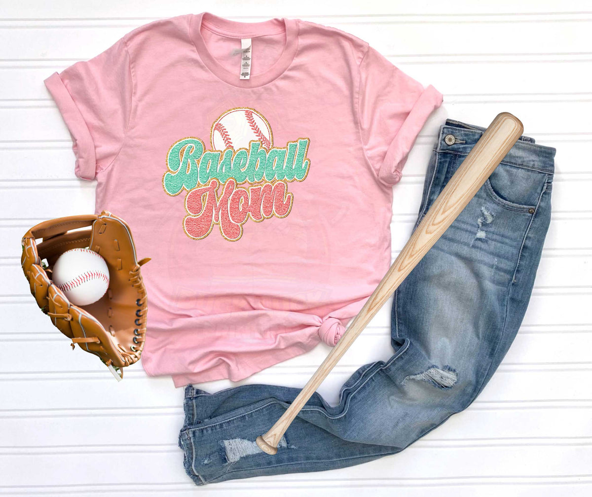 Baseball Mom Faux Chenille Patch Shirt