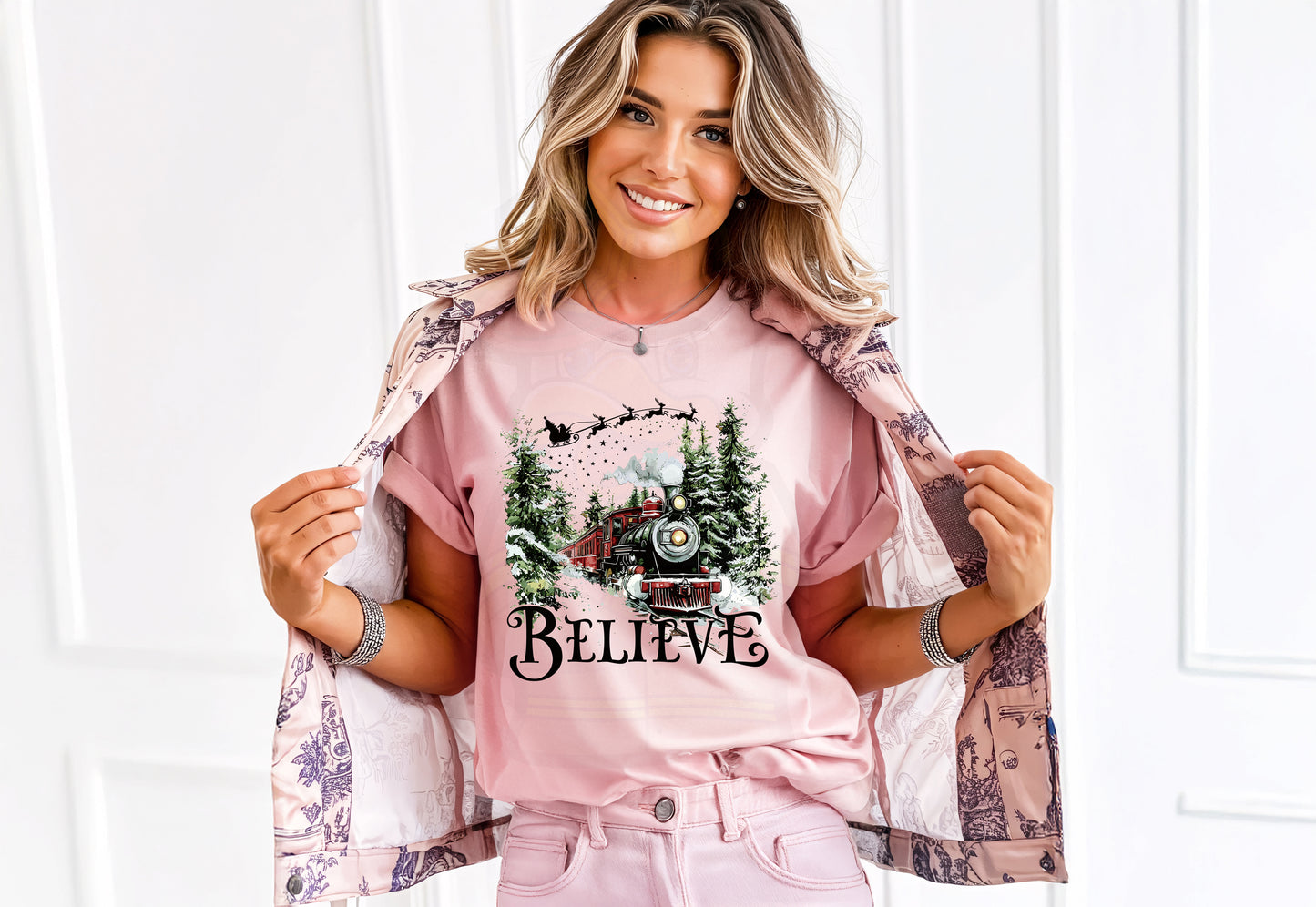 Believe Christmas Train Tee – Vintage Holiday Winter Scene Shirt