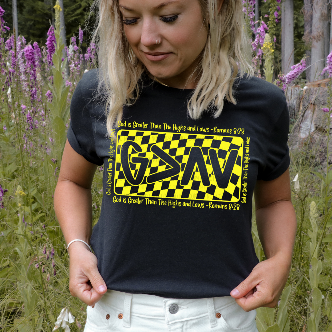 God Is Greater Than The Highs & Lows Yellow Print  | Graphic Apparel Tee