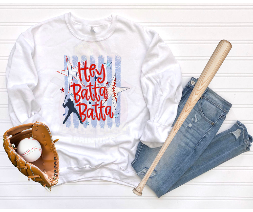 Hey Batta Batta Baseball Shirt | Retro Baseball Graphic Tee | Game Day Sweatshirt