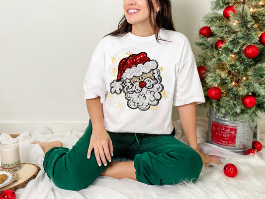 Santa Bling_Red & White_Faux Sequins_Tshirt