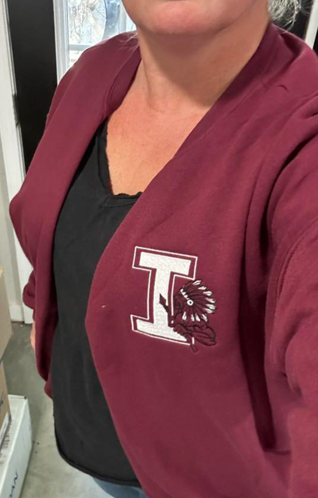 East Robertson Indian Embroidered Split Maroon Cardigan