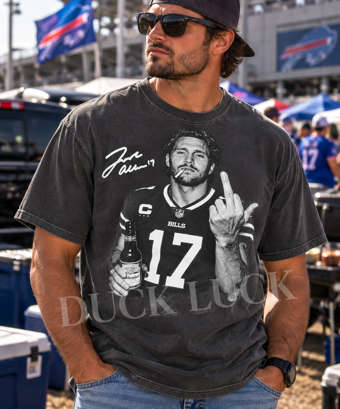 Buffalo Tailgate Graphic Tee front-print mockup on a Pepper-colored shirt.