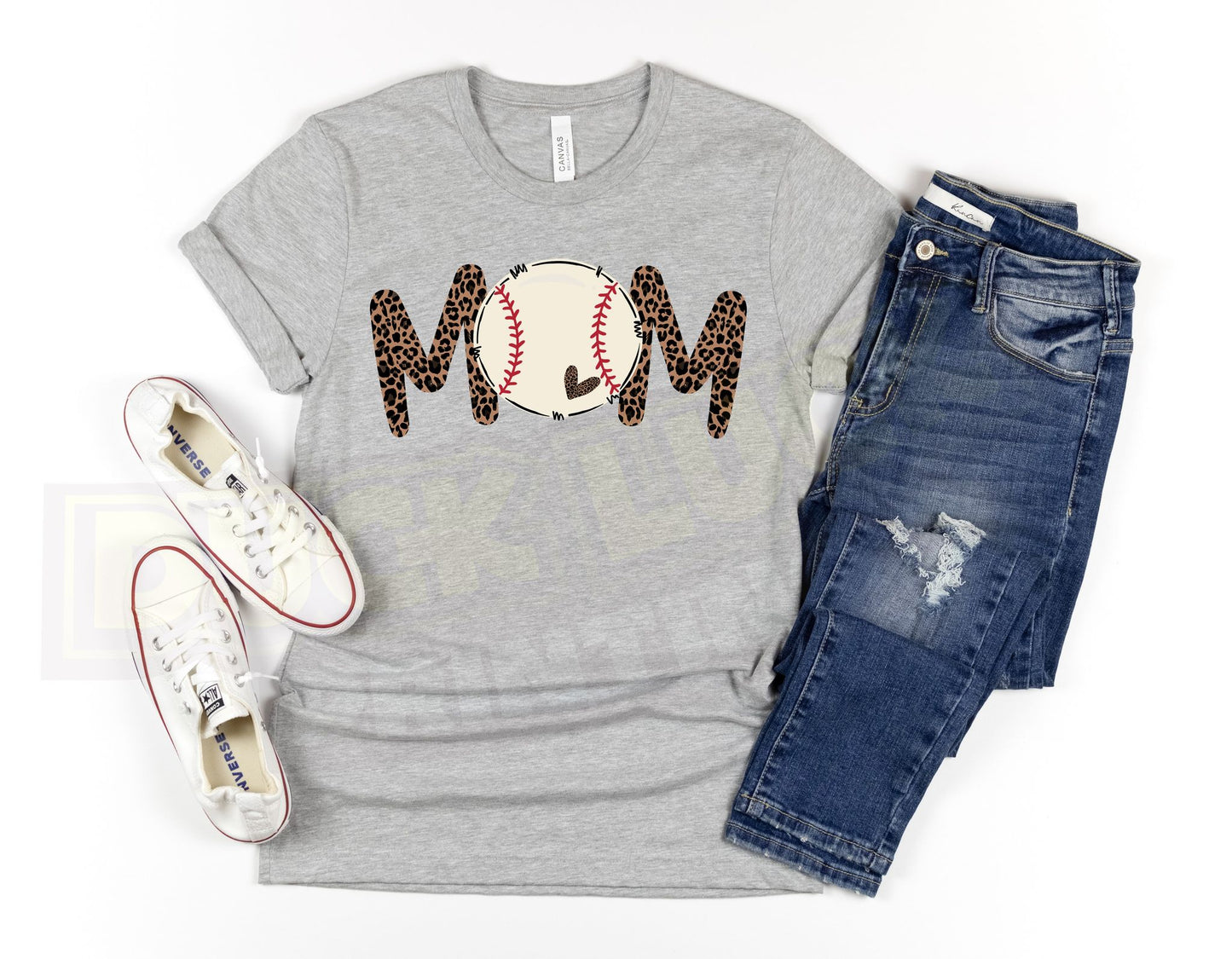 Baseball Mom Leopard Letters Tee